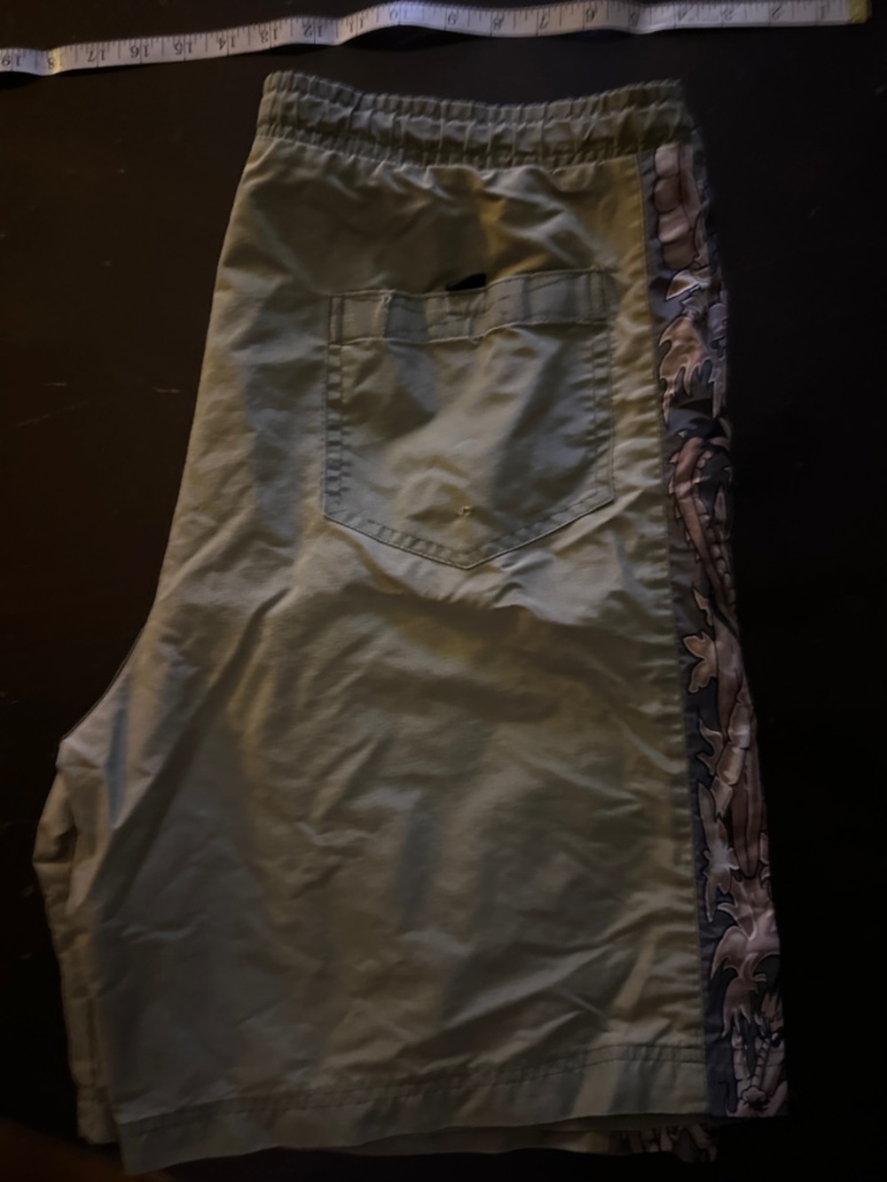 Men's Olive Green Swim Trunks with Patterned Side Panel